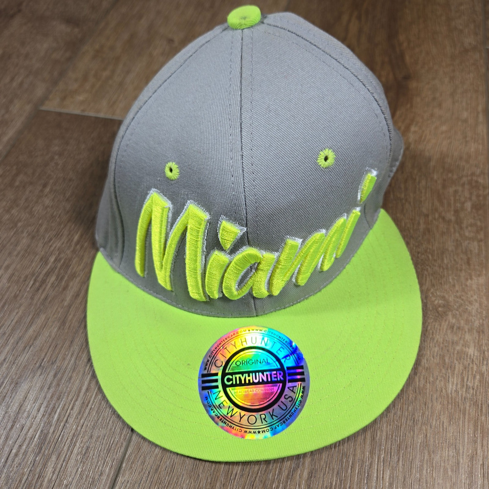 Miami Neon Green Snapback Hat City Hunter Adjustable Trucker Cap Retro Dad Style